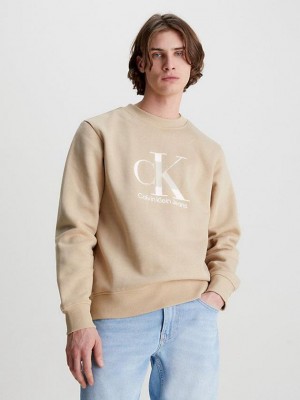 Khaki Calvin Klein Monogram Men Sweatshirt | PJOX-52680