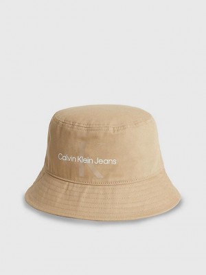 Khaki Calvin Klein Organic Cotton Bucket Men Cap | LOHS-60458
