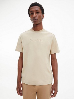 Khaki Calvin Klein Organic Cotton Men T-Shirt | RSZL-38246
