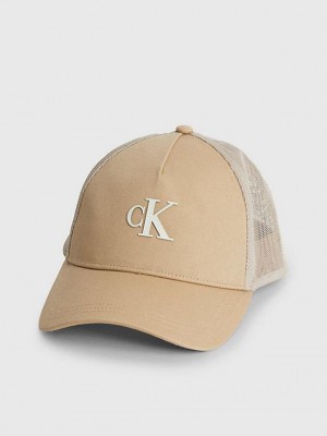 Khaki Calvin Klein Organic Cotton Trucker Men Cap | AHJQ-14065