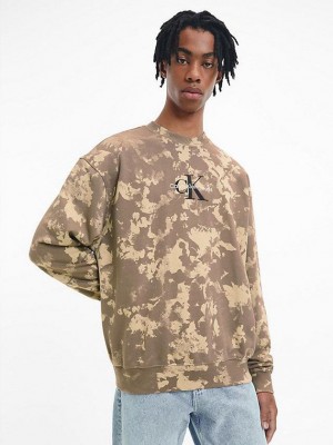 Khaki Calvin Klein Oversized Camo Men Sweatshirt | SWTA-64521