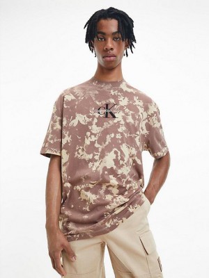 Khaki Calvin Klein Oversized Camo Men T-Shirt | DIJB-12590