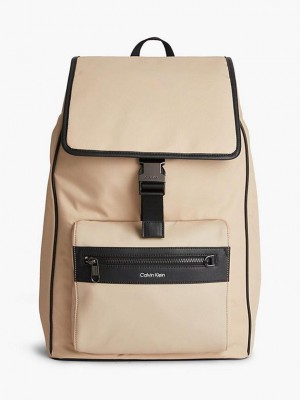 Khaki Calvin Klein Recycled Business Men Backpack | MYAW-69804