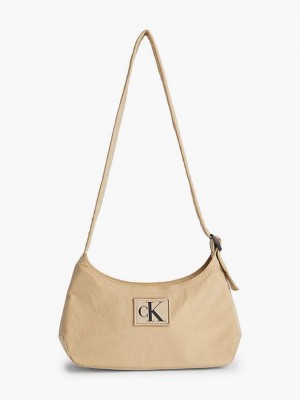 Khaki Calvin Klein Recycled Nylon Shoulder Women Bags | SFXC-64907