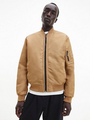 Khaki Calvin Klein Recycled Sateen Bomber Men Jacket | UELY-54236