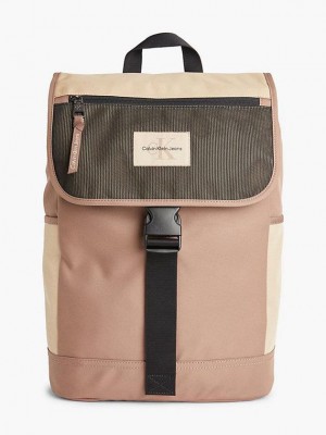 Khaki Calvin Klein Recycled Square Men Backpack | QXJU-40128