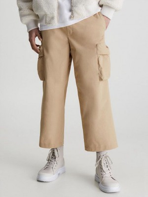 Khaki Calvin Klein Recycled Wide Cropped Cargo Men Pants | DSOK-97384