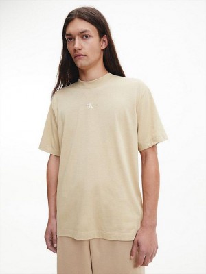 Khaki Calvin Klein Relaxed Back Logo Men T-Shirt | UGBY-04963