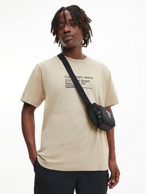 Khaki Calvin Klein Relaxed Organic Cotton Men T-Shirt | OZQW-70216
