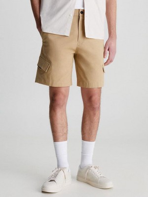 Khaki Calvin Klein Relaxed Twill Cargo Men Shorts | FCHB-35240