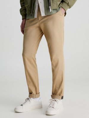 Khaki Calvin Klein Slim Chino Men Pants | QETH-98412