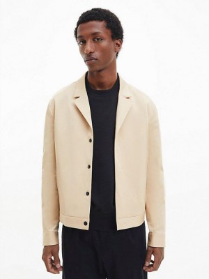 Khaki Calvin Klein Tencel Twill Men Jacket | VJQY-30924