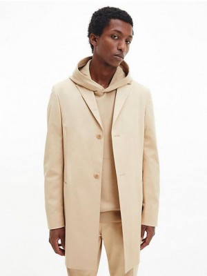 Khaki Calvin Klein Tencel Twill Short Men Coat | KRVU-39078