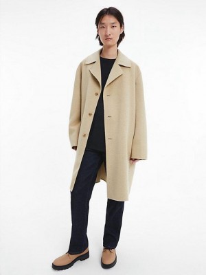 Khaki Calvin Klein Unisex Bonded Wool - CK Standards Men Coat | ZXKT-83240