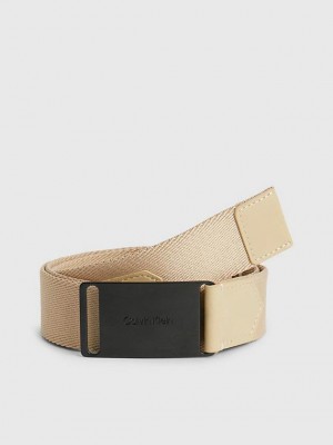 Khaki Calvin Klein Webbing Plaque Men Belt | OQFX-36801