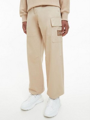 Khaki Calvin Klein Wide Leg Cargo Men Pants | SACY-47021