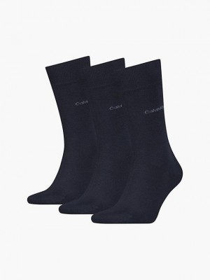 Navy Calvin Klein 3 Pack Crew Men Socks | DZIN-09364