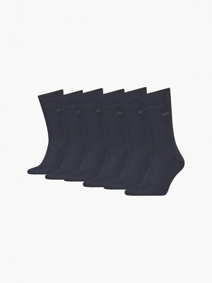 Navy Calvin Klein 6 Pack Crew Men Socks | QSFZ-37251