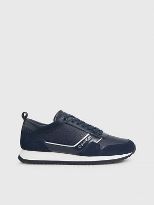 Navy Calvin Klein Leather Men Sneakers | QEPC-39872