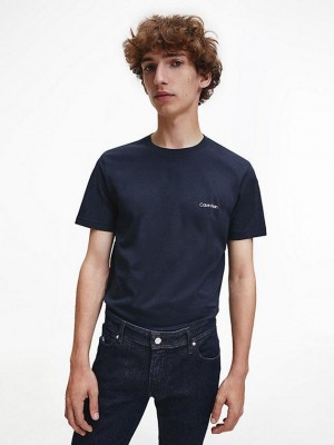 Navy Calvin Klein Logo Men T-Shirt | IZDU-64932