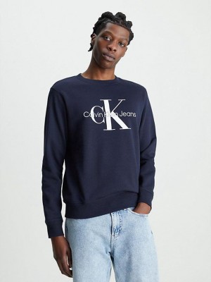 Navy Calvin Klein Monogram Men Sweatshirt | PISD-29081