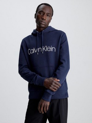 Navy Calvin Klein Organic Cotton Logo Men Hoodie | TIFQ-74152