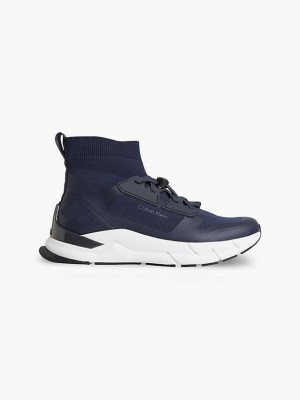 Navy Calvin Klein Recycled High-Top Sock Men Sneakers | XPRA-98104