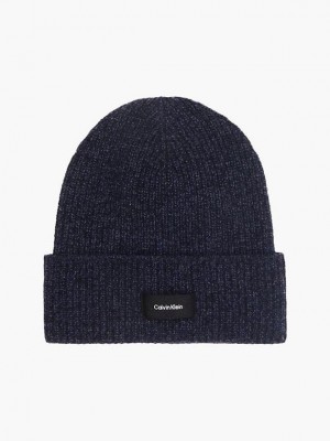 Navy Calvin Klein Recycled Wool Blend Men Beanie | PHXY-59208