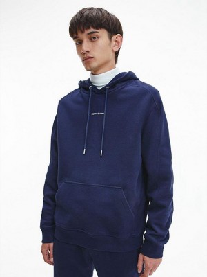 Navy Calvin Klein Relaxed Logo Men Hoodie | WJHU-87901