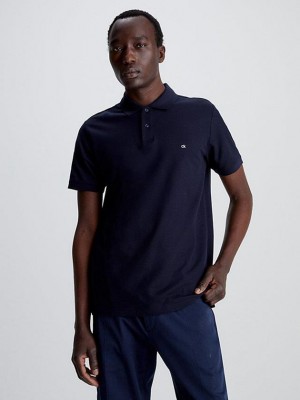 Navy Calvin Klein Slim Cotton Piqué Men Polo Shirt | HIZP-63587