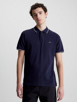Navy Calvin Klein Slim Stretch Pique Men Polo Shirt | CKMJ-05689