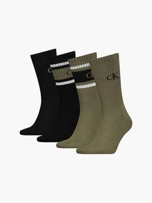 Olive Calvin Klein 4 Pack Crew Gift Set Men Socks | QNPB-86405
