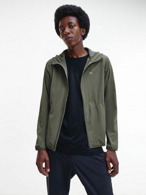 Olive Calvin Klein Hooded Windbreaker Men Jacket | RGLT-78306