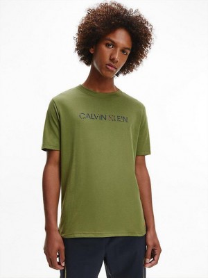 Olive Calvin Klein Logo Gym Men T-Shirt | KOBS-26091
