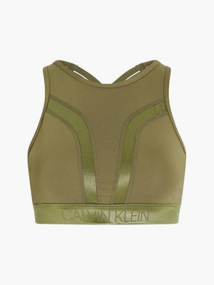 Olive Calvin Klein Medium Impact Sports Women Bra | HBVN-62197