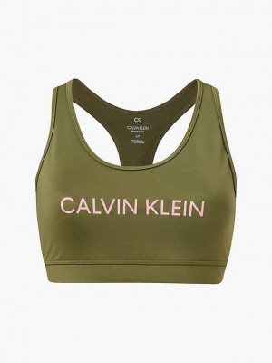 Olive Calvin Klein Medium Impact Sports Women Bra | AOCH-65270