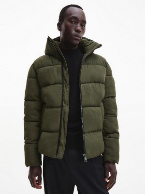 Olive Calvin Klein Recycled Nylon Puffer Men Jacket | QBYO-48397