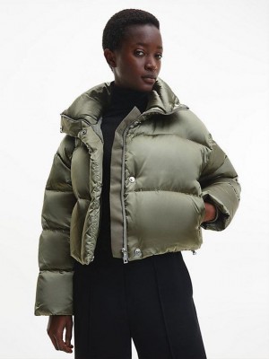 Olive Calvin Klein Shine Padded Down Women Jacket | WVJZ-40592