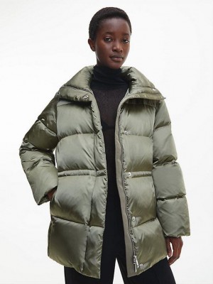 Olive Calvin Klein Shine Padded Down Women Coat | ZNDX-03715