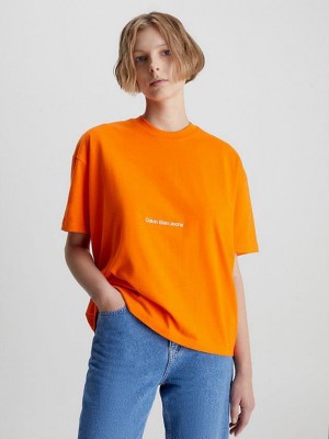 Orange Calvin Klein Boyfriend Logo Women T-Shirt | WMKQ-83265