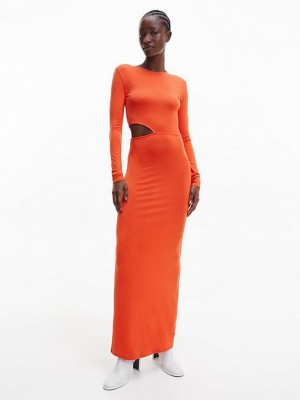 Orange Calvin Klein Cut Out Detail Bodycon Women Dress | BPSZ-89562