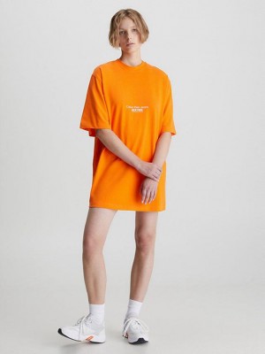 Orange Calvin Klein Embroidered T-Shirt Women Dress | LRAG-59734