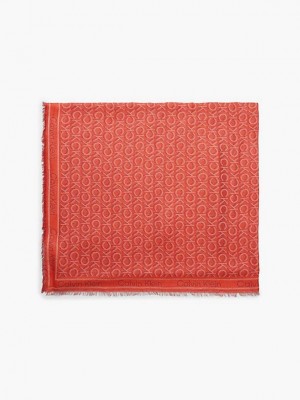 Orange Calvin Klein Logo Jacquard Women Scarf | SWRC-16029