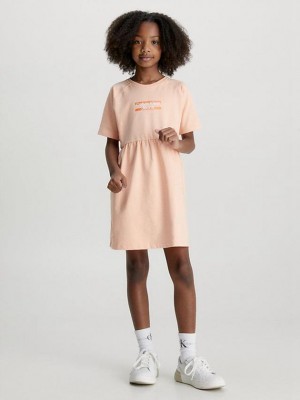 Orange Calvin Klein Logo T-Shirt Girls's Dress | NMAW-79356