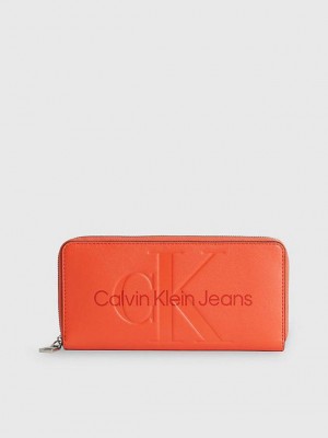 Orange Calvin Klein Logo Zip Around Women Wallet | ARJN-27403