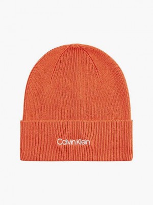 Orange Calvin Klein Organic Cotton Blend Women Beanie | WBHP-20781