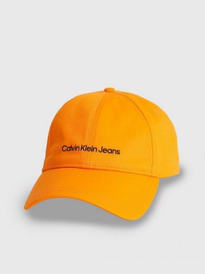 Orange Calvin Klein Organic Cotton Logo Men Cap | NSJI-89247