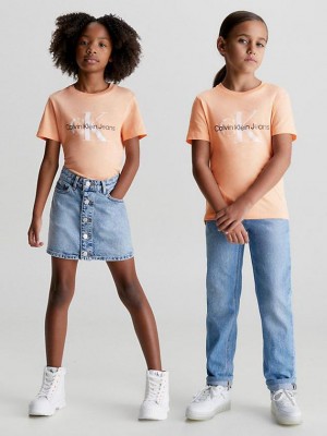 Orange Calvin Klein Organic Cotton Logo Girls's T-Shirt | SPVI-08135