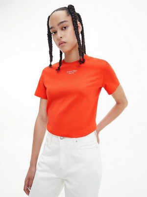 Orange Calvin Klein Organic Cotton Logo Women T-Shirt | RJCU-23847
