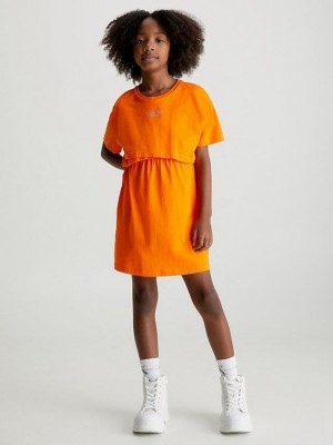Orange Calvin Klein Overlap T-Shirt Girls's Dress | PALT-91527